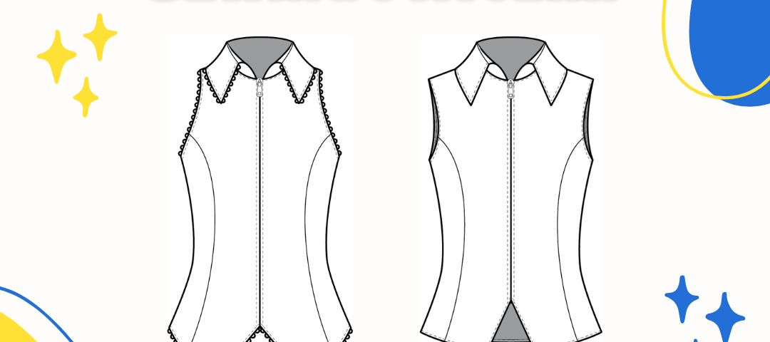 Zip-Up Sleeveless Collared Shirt Sewing Pattern featured image shows flat illustrations of two styles of collared shirt alongside the "ORIGINALS" logo featuring peekaboo Pan, Dah, and Timmy