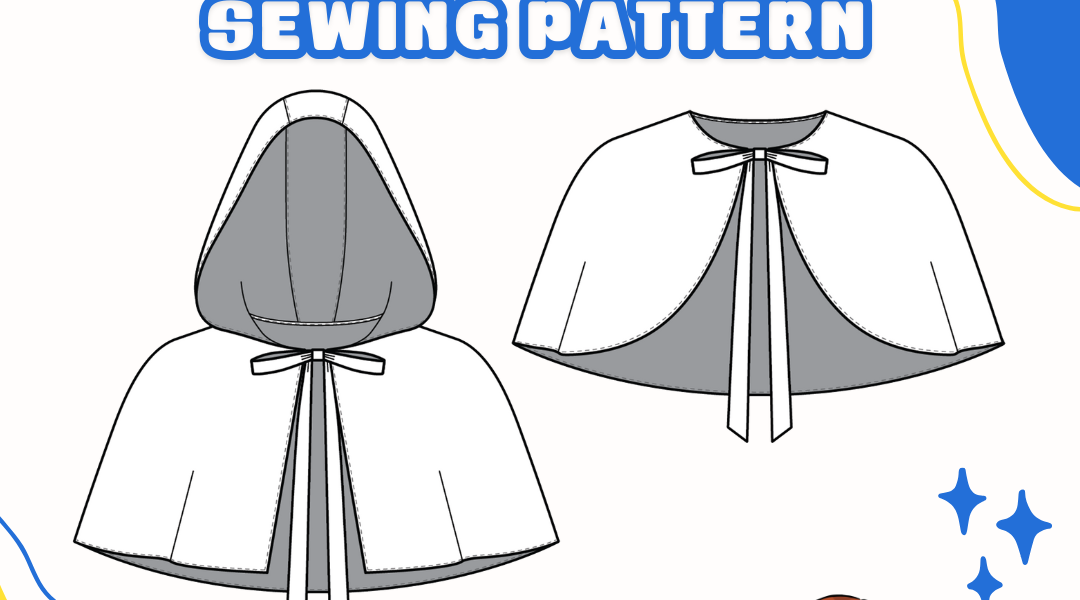 Hero image: Customizable Capelet Sewing Pattern above two capelet images: left to right: with hood, without hood. ORIGINALS logo bottom right corner.
