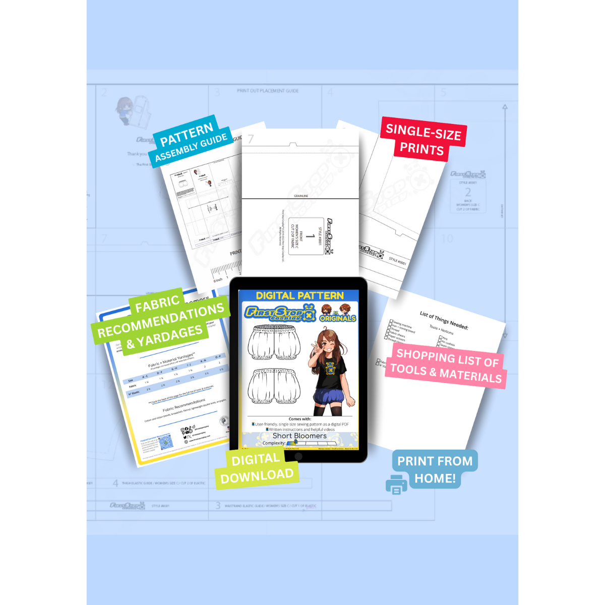 FSCO® DIGITAL Poofy Short Bloomers Sewing Pattern
