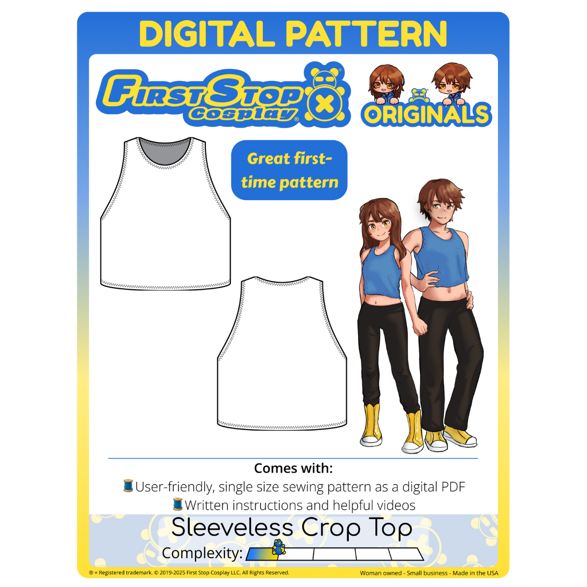 FSCO® DIGITAL Casual Sleeveless Crop Top Sewing Pattern