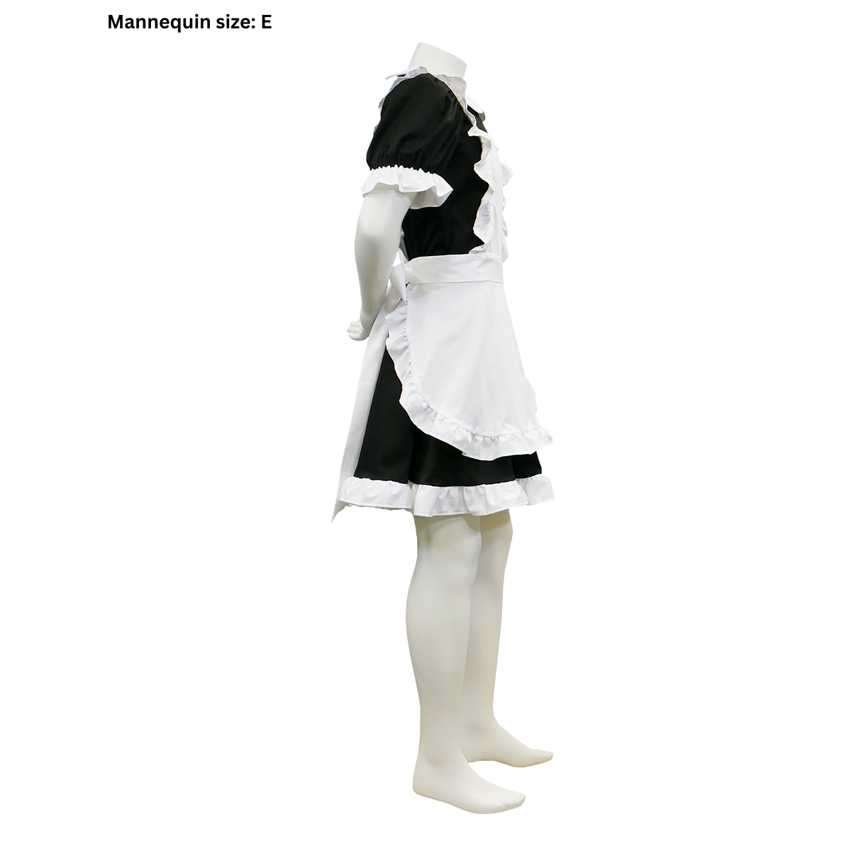 The profile view of the completed FSCO Maid Outfit (m) on a size E mannequin. The mannequin is facing right.