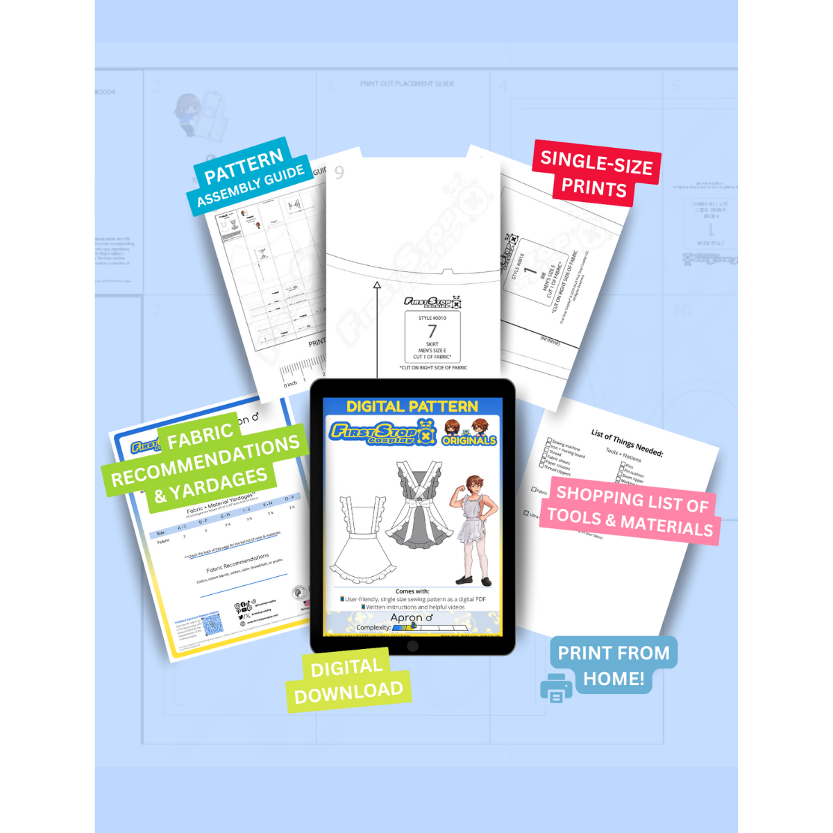 FSCO® DIGITAL Fun & Frilly Apron ♂ Sewing Pattern