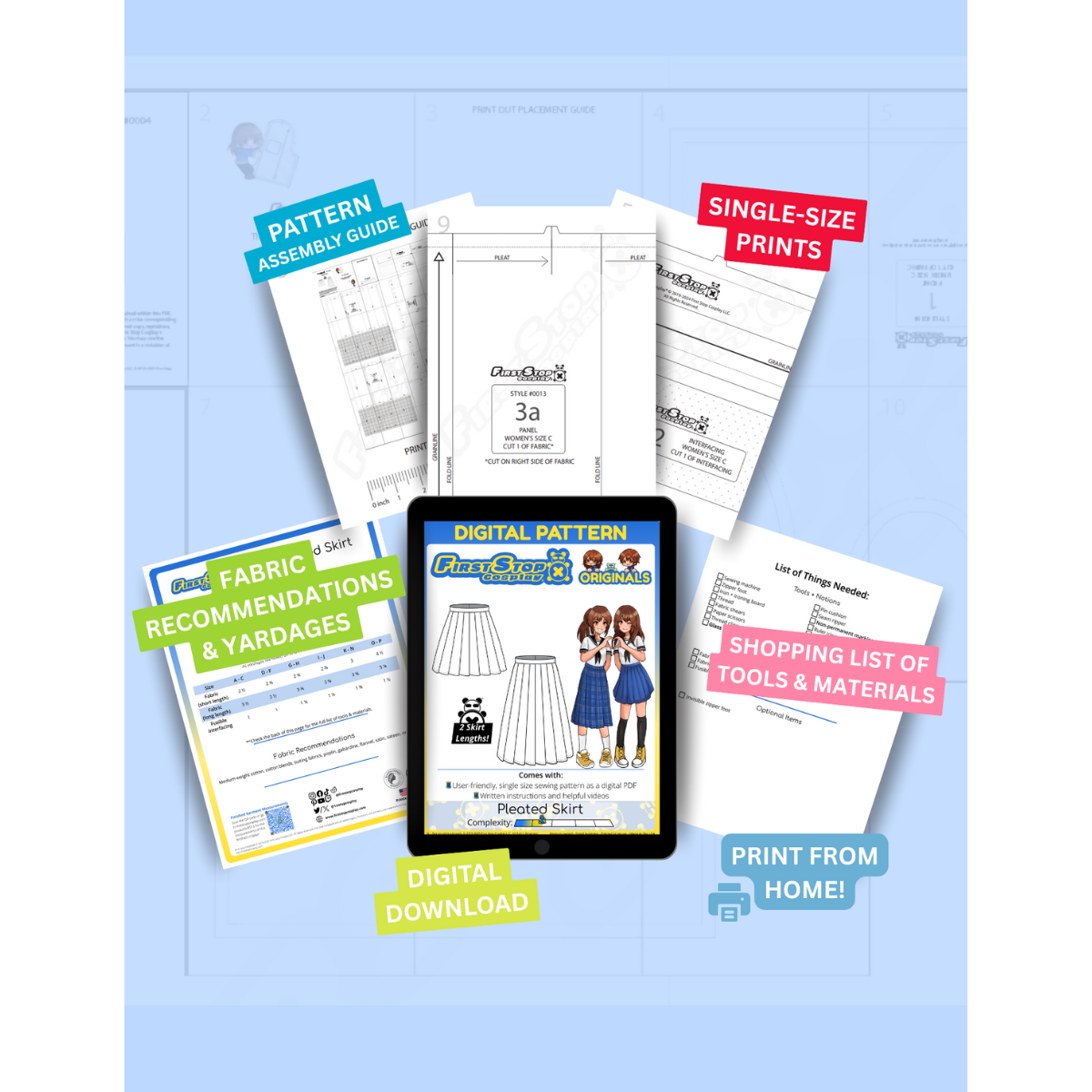 FSCO® DIGITAL Dual-Length Pleated Skirt Sewing Pattern