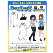 FSCO® DIGITAL Customizable Zip-Up Sleeveless Collared Shirt Sewing Pattern