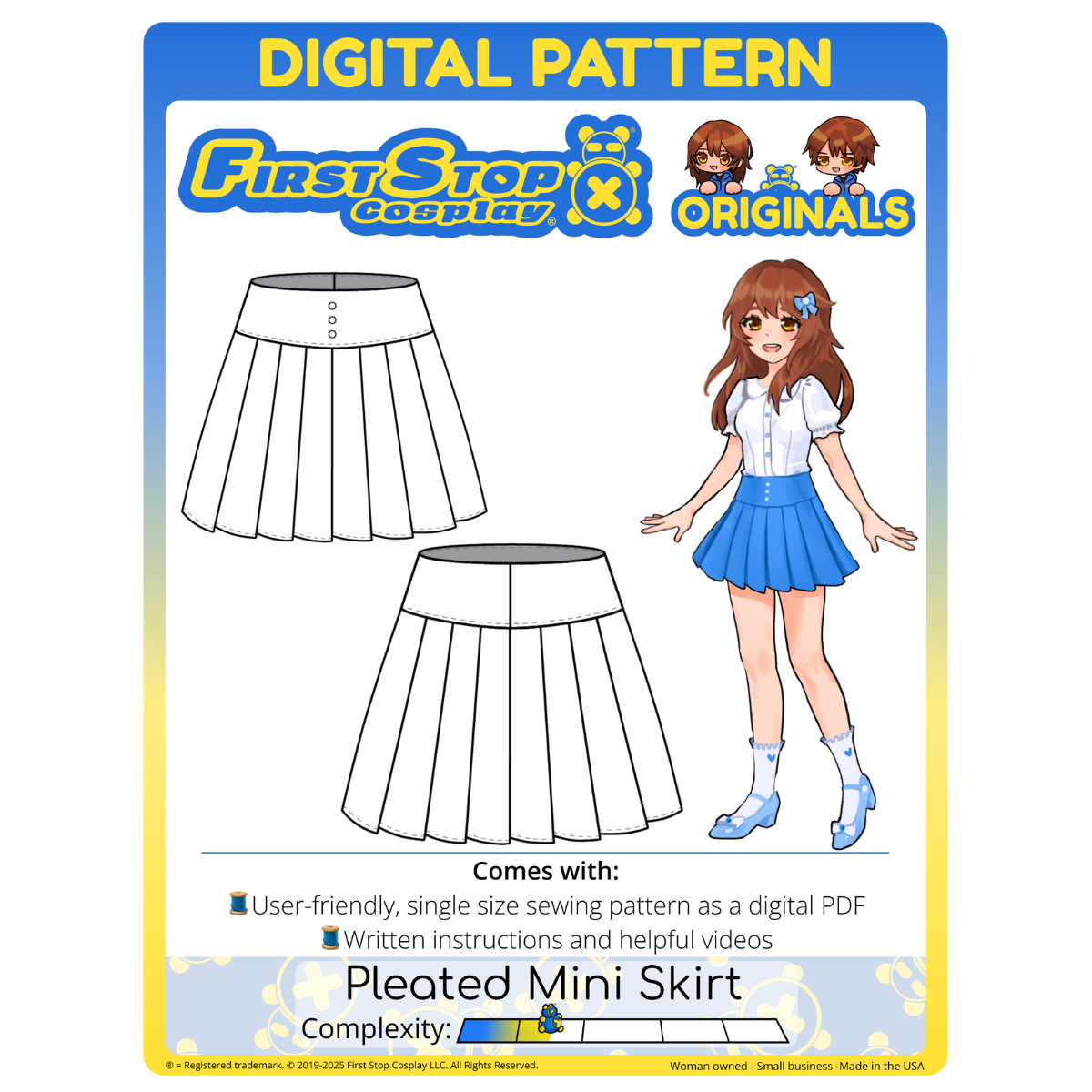 FSCO® DIGITAL Pleated Mini Skirt Sewing Pattern