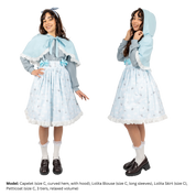 Size C model wearing the Capelet in two different ways. On the left, the hood is down. on the right, the model is adjusting the hood over her head.