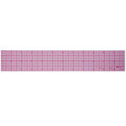 Close-up image of Westcott 12" beveled ruler, showing the details of the red gridlines.