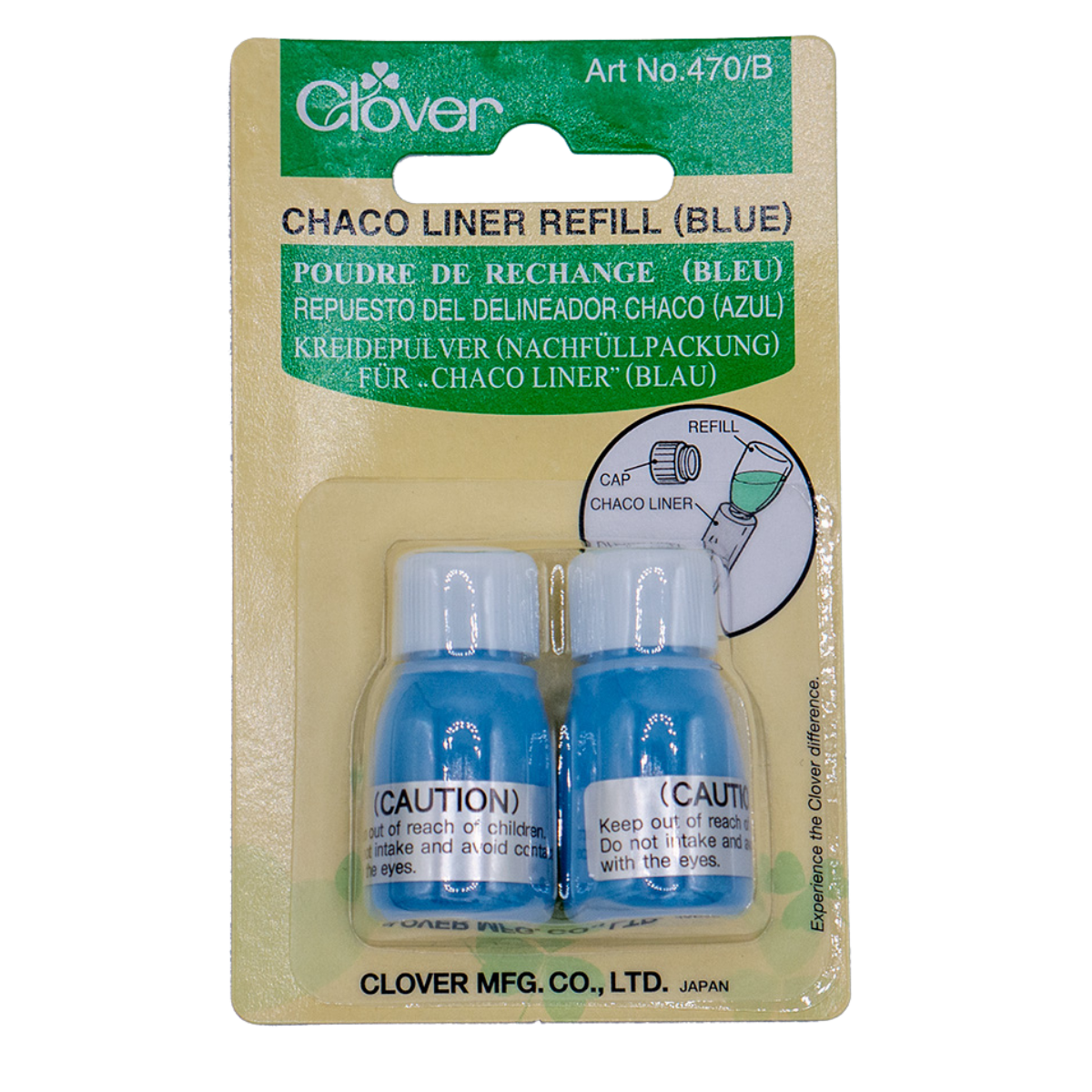 Image of the blue Chaco Liner Refill inside of its packaging. One package contains two bottles of refill chalk powder.