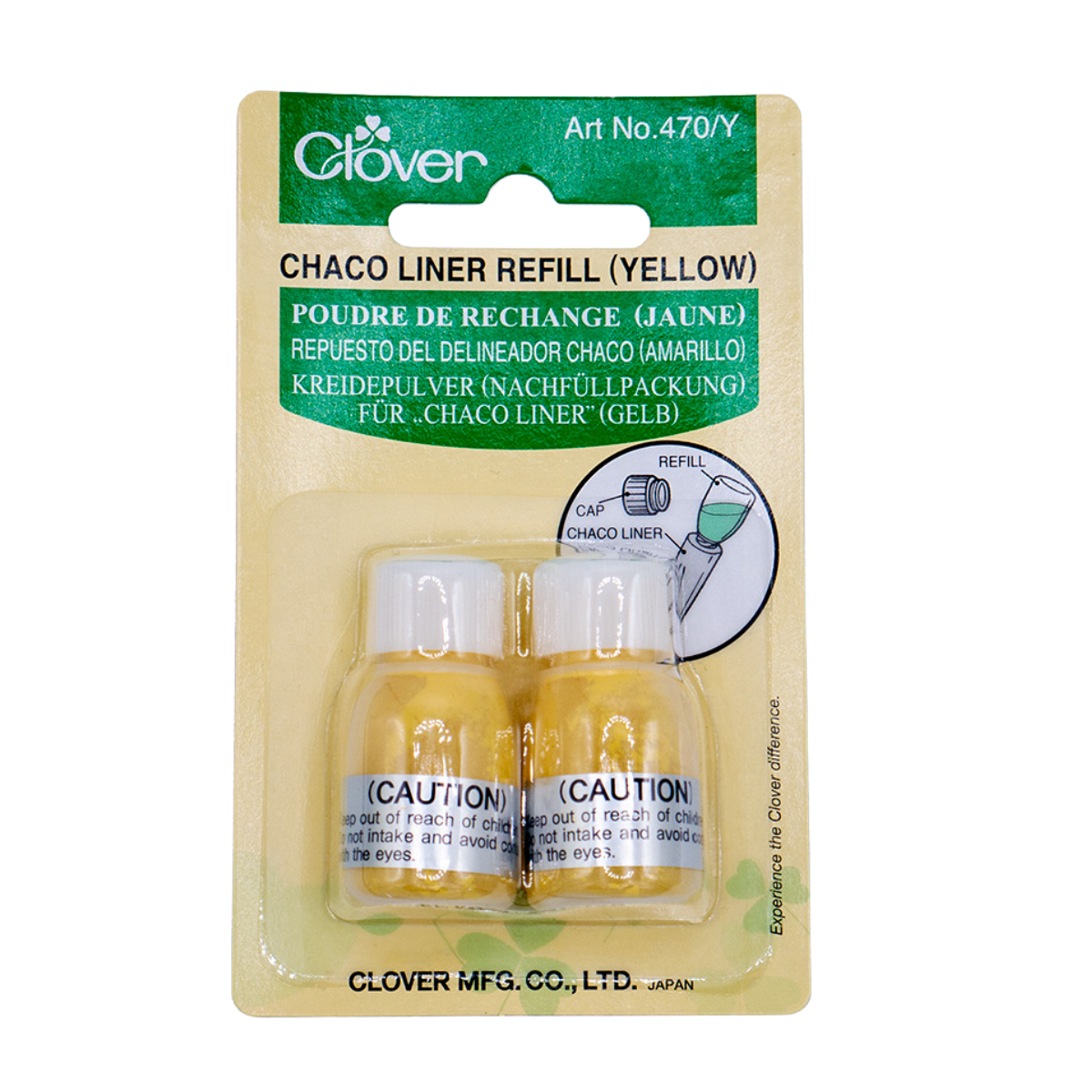 Image of the yellow Chaco Liner Refill inside of its packaging. One package contains two bottles of refill chalk powder.