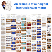 Graphic displaying an example of the included digital instructional content. Snippets of text with images dispersed throughout demonstrate how the instructional content will appear.