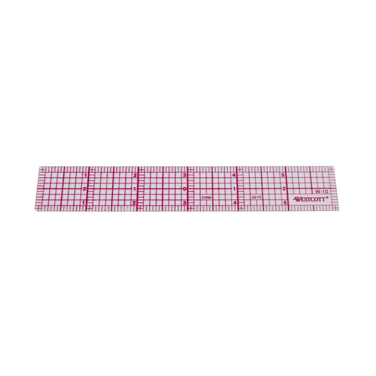 6" Westcott-branded transparent ruler without packaging, image taken at a slight angle.